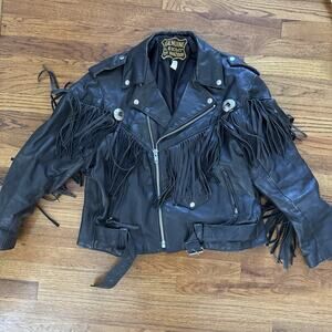 Manzoor Leather Thinsulate Fringe Motorcycle Jacket Size 46